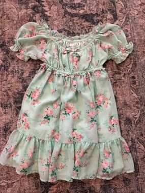 Janie and Jack Mint Green Floral Ruffle Dress